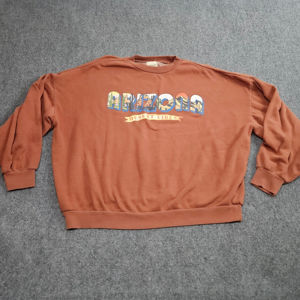 Arizona Desert Vibes Crewneck Sweatshirt Womens Large Rust Cozy Oversized Boho‎
